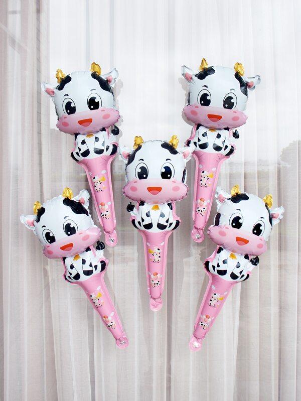5 piezas de globos con palito con estampado de vaca rosa, de vuelta a la escuela Día de San Valentín