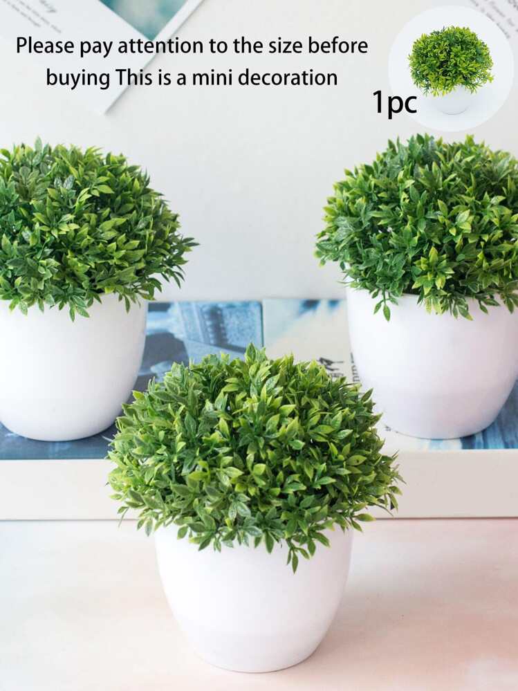 1pc Artificial Plants Potted Green Bonsai, Small Tree Grass Plant Pot Ornament, Fake Flower For Home Garden Decoration Wedding Party - Green - View 1