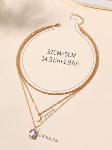 水鑽橢圓形和方形吊墜多層次項鍊