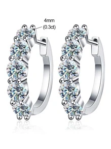 ESBERRY 1 对华丽 S925 纯银莫桑石钻石牛头耳环 送给女性的简单礼物 - 銀色 - 查看 5