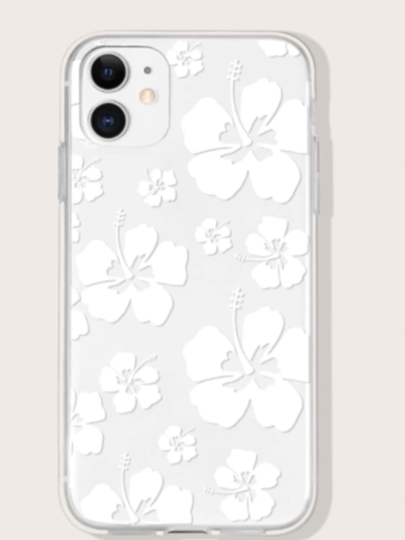 Flower Print Clear Phone Case - Multicolor - View 1