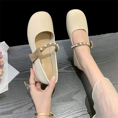 Women's Mary Jane Shoes, Chunky/low Heel Pu Leather Pumps, French Style Loafers