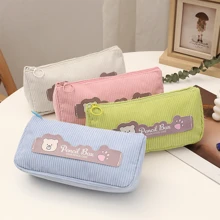 1 pieza poliéster Estuche de lápiz , dibujos animados lindo con estampado de oso y letra Organizador de papelería de oficina para la escuela de adolescentes