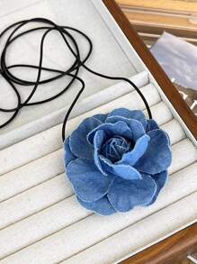 1pc Women's Denim Choker With French Rose Decoration Elegant