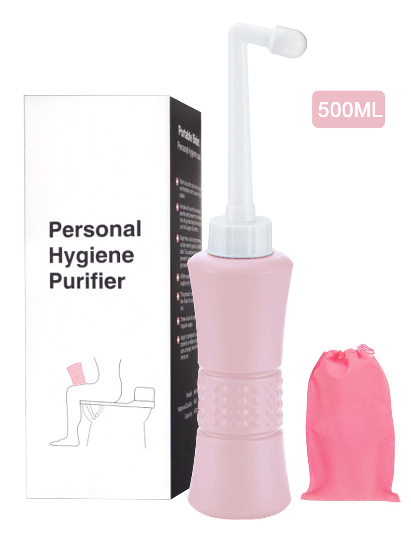 Light Pink Toilet Water Flush Bidet Bottle 500ml, With Anti-slip Design, Portable Hygiene Cleaning Gadget - Baby Pink - View 1