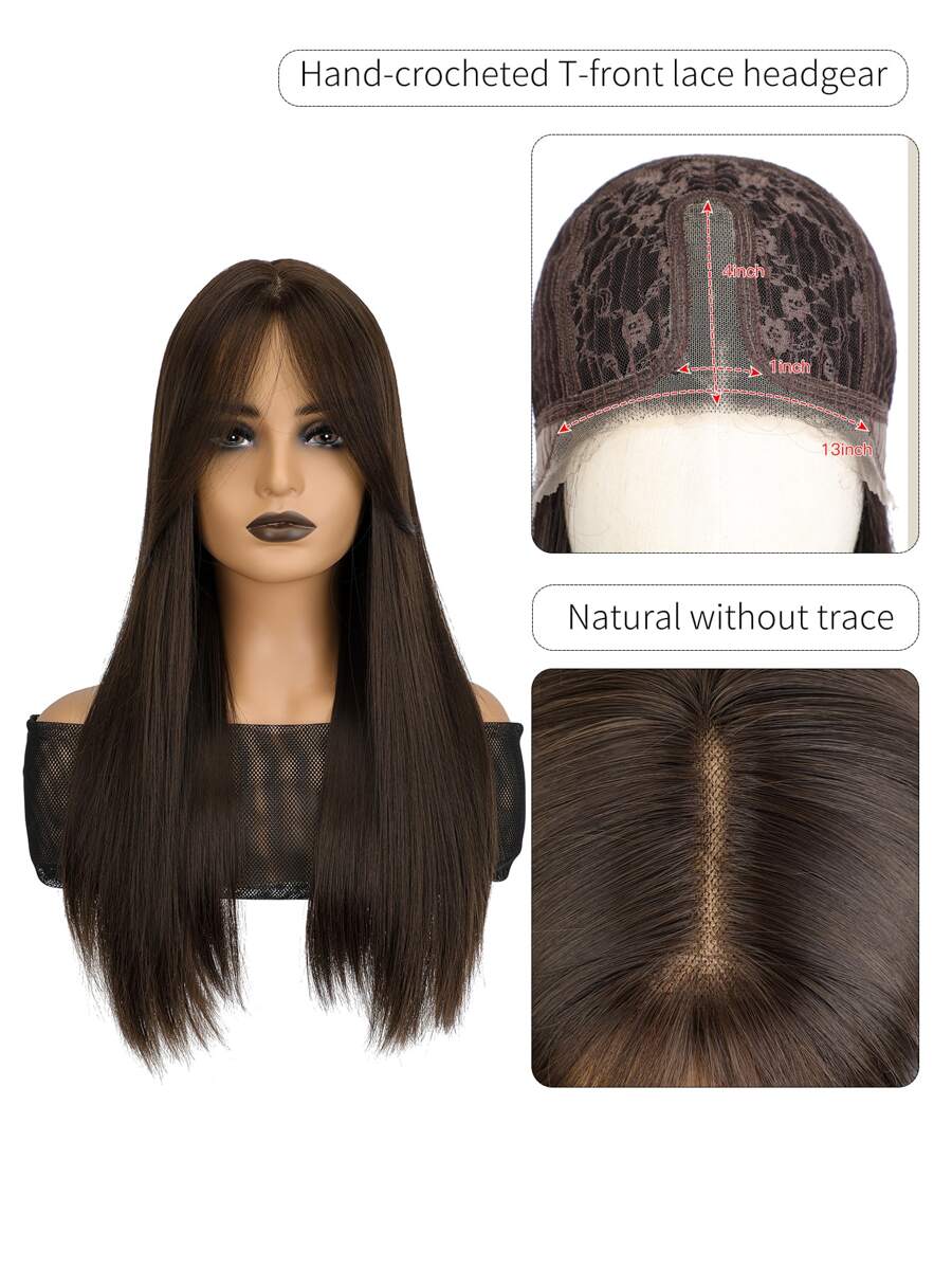 13X4X1 T型蕾絲長直型合成假髮 - 紫紅色 - 查看 1