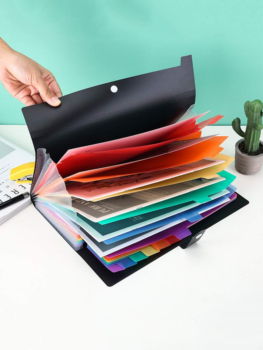 Carpeta compartimentos A4 negro acordeón , con A sonriente de gran capacidad , adecuado para almacenar alumno documentos , oficina documentos , , , medicina disco archivos , - Negro - Ver 1