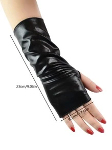 1入組短酷露指發亮漆皮手套,龐克舞蹈角色扮演服飾配件 - 黑色 - 查看 6