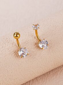 2 件/1 套 18K 镀金不锈钢圆形，爱元素方晶锆石脐带肚脐环女士华丽风格夏季珠宝约会礼物情人节、妈妈、母亲、母亲节、礼物 - 金黃色 - 查看 5