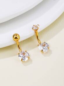 2 件/1 套 18K 镀金不锈钢圆形，爱元素方晶锆石脐带肚脐环女士华丽风格夏季珠宝约会礼物情人节、妈妈、母亲、母亲节、礼物 - 金黃色 - 查看 2