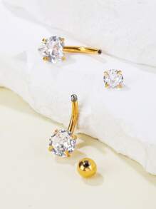 2 件/1 套 18K 镀金不锈钢圆形，爱元素方晶锆石脐带肚脐环女士华丽风格夏季珠宝约会礼物情人节、妈妈、母亲、母亲节、礼物 - 金黃色 - 查看 3