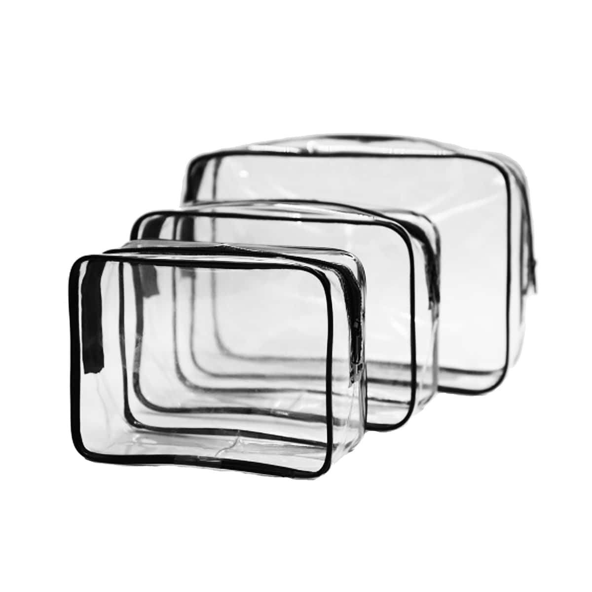 1set S/m/l Size Transparent Pvc Storage Bag, Waterproof Cosmetic Organizer Bag For Travel - Black - View 1