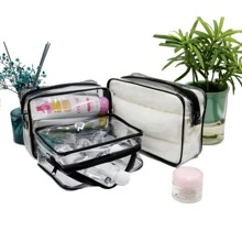 1set S/m/l Size Transparent Pvc Storage Bag, Waterproof Cosmetic Organizer Bag For Travel - Black - View 2