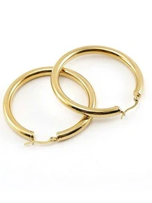 4 pares de Pendientes aros de acero inoxidable chapado en oro de 18K pulidos, de estilo moderno, versátil y elegante, 8 piezas de pendientes para fiesta