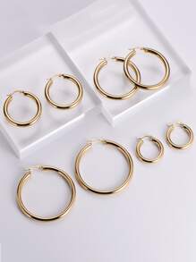4 pares de Pendientes aros de acero inoxidable chapado en oro de 18K pulidos, de estilo moderno, versátil y elegante, 8 piezas de pendientes para fiesta