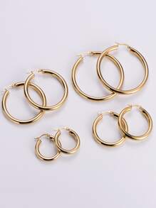 4 pares de Pendientes aros de acero inoxidable chapado en oro de 18K pulidos, de estilo moderno, versátil y elegante, 8 piezas de pendientes para fiesta