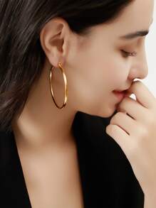 4 pares de Pendientes aros de acero inoxidable chapado en oro de 18K pulidos, de estilo moderno, versátil y elegante, 8 piezas de pendientes para fiesta