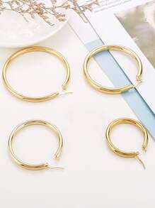 4 pares de Pendientes aros de acero inoxidable chapado en oro de 18K pulidos, de estilo moderno, versátil y elegante, 8 piezas de pendientes para fiesta