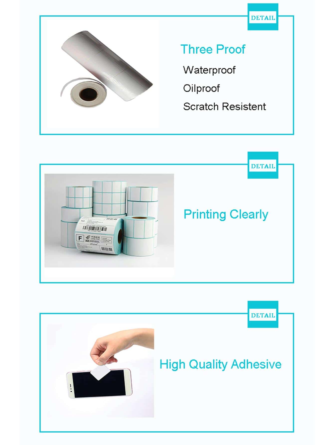 1Roll 70x50mm 500PCS/Roll Direct Thermal Removable Blank Labels