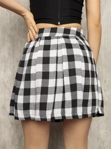 Saia Xadrez Feminina Flanelada Colegial - Preto e Branco - Visão 2