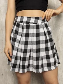 Saia Xadrez Feminina Flanelada Colegial - Preto e Branco - Visão 5