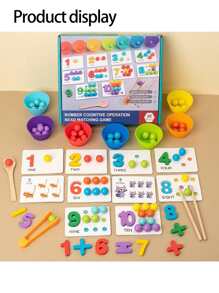 1套裝蒙特梭利教育相關數學教學輔助數字識別配對拼圖,教育性釘珠遊戲至聯係精細摩托技能帶筷子,勺子,和夾子適用於嬰兒和兒童 - 彩色 - 查看 2