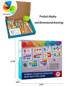 1套裝蒙特梭利教育相關數學教學輔助數字識別配對拼圖,教育性釘珠遊戲至聯係精細摩托技能帶筷子,勺子,和夾子適用於嬰兒和兒童 - 彩色 - 查看 4