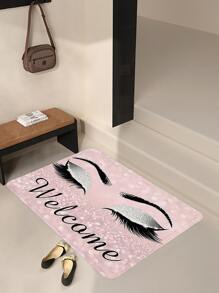 1入組粉紅色睫毛和字母圖案防滑門墊廚房地毯浴室地墊，房間裝飾 - 彩色 - 查看 4