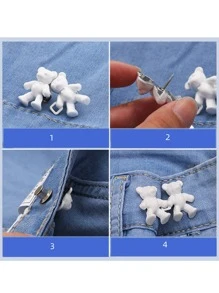 1對金色小熊腰夾，無需釘子即可收緊牛仔褲它是一種可拆卸腰部收緊工具，可以用來調節腰部尺寸