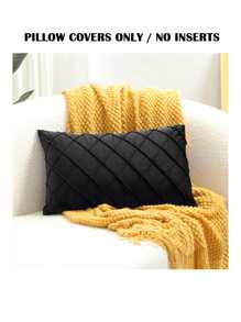 1pc Solid Color Velvet Diamond Pleated Decorative Pillow Cover, Black - Black - View 5