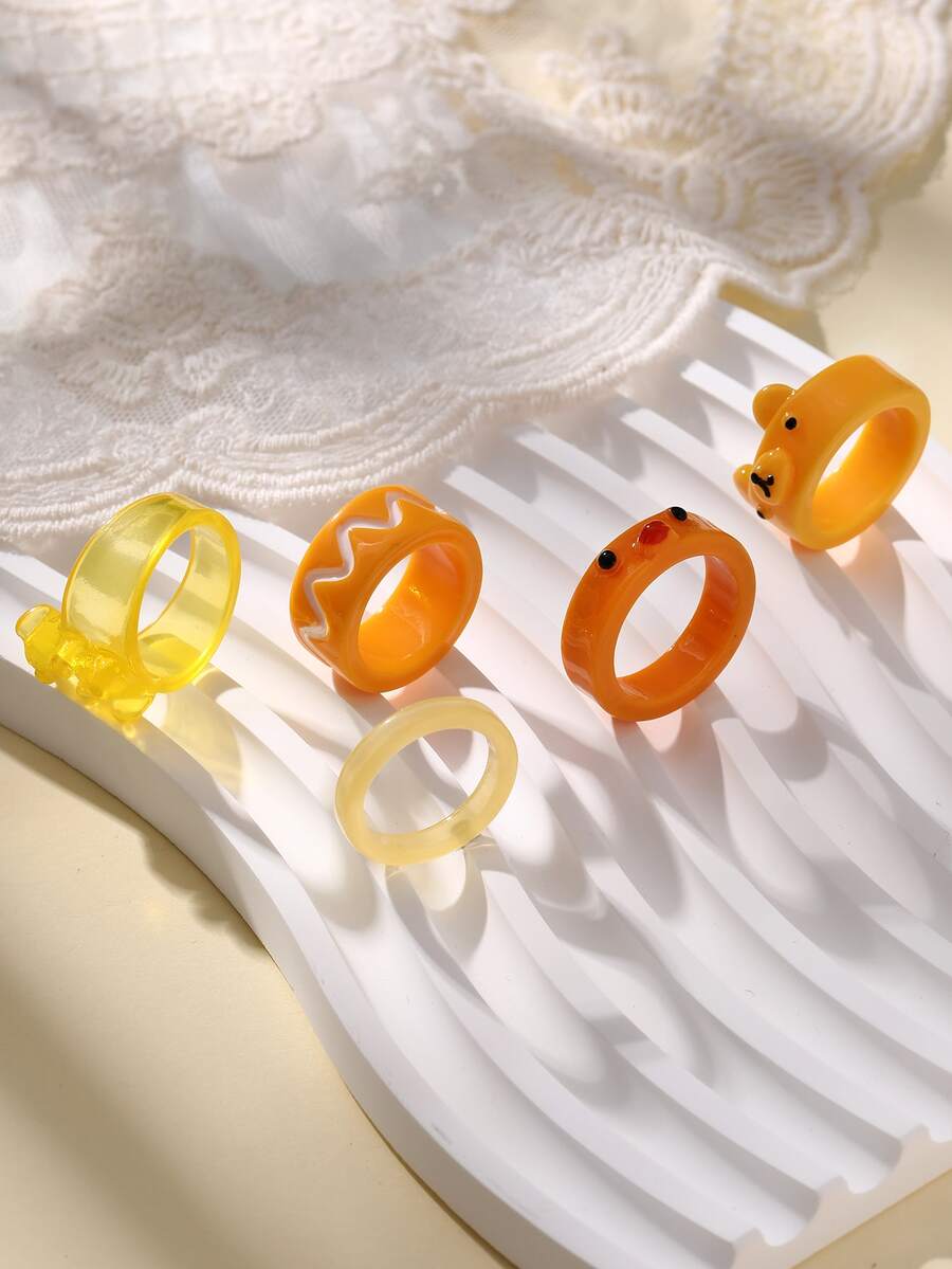 5入組/套黃色的樂趣動物卡通樹脂環 - 黃色 - 查看 1