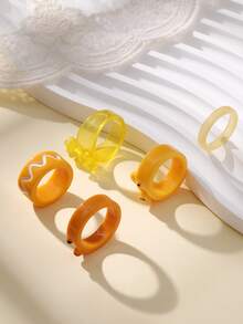 5入組/套黃色的樂趣動物卡通樹脂環 - 黃色 - 查看 2