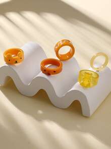5入組/套黃色的樂趣動物卡通樹脂環 - 黃色 - 查看 4