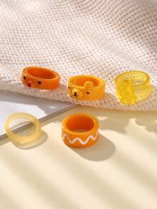 5入組/套黃色的樂趣動物卡通樹脂環 - 黃色 - 查看 6