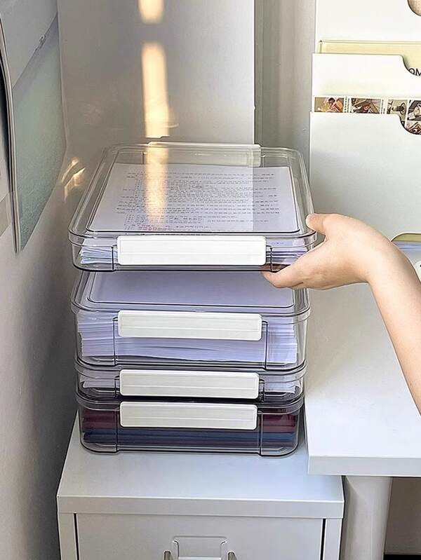 1pc A4 Plus Clear File Box With Handle, Acrylic Plastic Storage Box