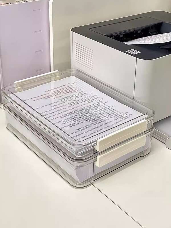 1pc A4 Plus Clear File Box With Handle, Acrylic Plastic Storage Box