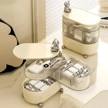 Cosmetic Storage Box,1Pc Multifunctional Rotating Desk Organizer Box, Detachable Layers For Jewelry, Lipsticks, Hair Accessories And Cosmetics Storage, Dustproof With Cover,Room,Home,Bedroom,Bathroom,House,Pink Room,Living Room Decor,Travel Stuff,Gift Bag,Gifts For Mom,Dad,Men,Friends,Teacher,Birthday,Wedding,Desk,Shelves,Accessories,Gift Boxes,Funny Gift,Storage - Beige - View 7