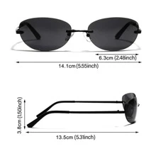 Gafas decorativas ovaladas sin marco, gafas de estilo punk chic Y2K, gafas minimalistas básicas con estuche, accesorio de moda retro ligero adecuado para atuendos casuales y formales - Negro - Ver 7