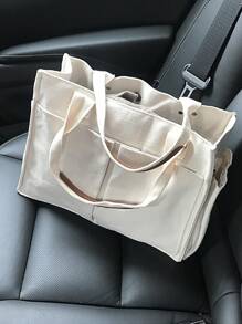 Dung lượng lớn Giải trí tranh sơn dầu Nhiều Túi Túi tote - Màu be - Xem 6