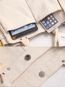 Dung lượng lớn Giải trí tranh sơn dầu Nhiều Túi Túi tote - Màu be - Xem 8