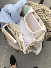 Dung lượng lớn Giải trí tranh sơn dầu Nhiều Túi Túi tote - Màu be - Xem 3