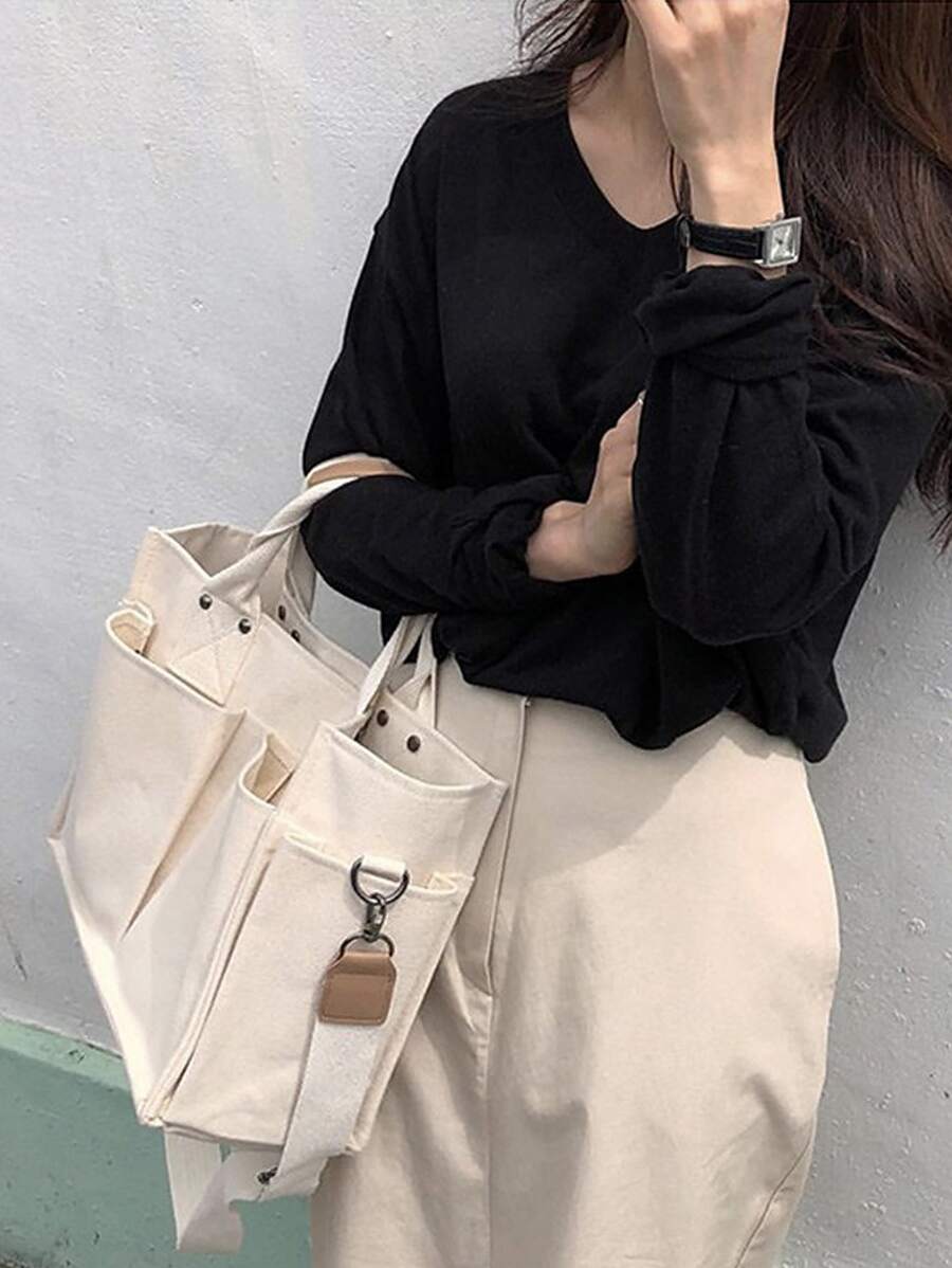 Dung lượng lớn Giải trí tranh sơn dầu Nhiều Túi Túi tote - Màu be - Xem 1