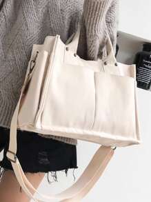 Dung lượng lớn Giải trí tranh sơn dầu Nhiều Túi Túi tote - Màu be - Xem 10