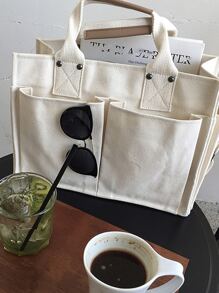 Dung lượng lớn Giải trí tranh sơn dầu Nhiều Túi Túi tote - Màu be - Xem 2