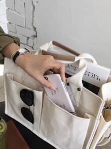 Dung lượng lớn Giải trí tranh sơn dầu Nhiều Túi Túi tote - Màu be - Xem 4