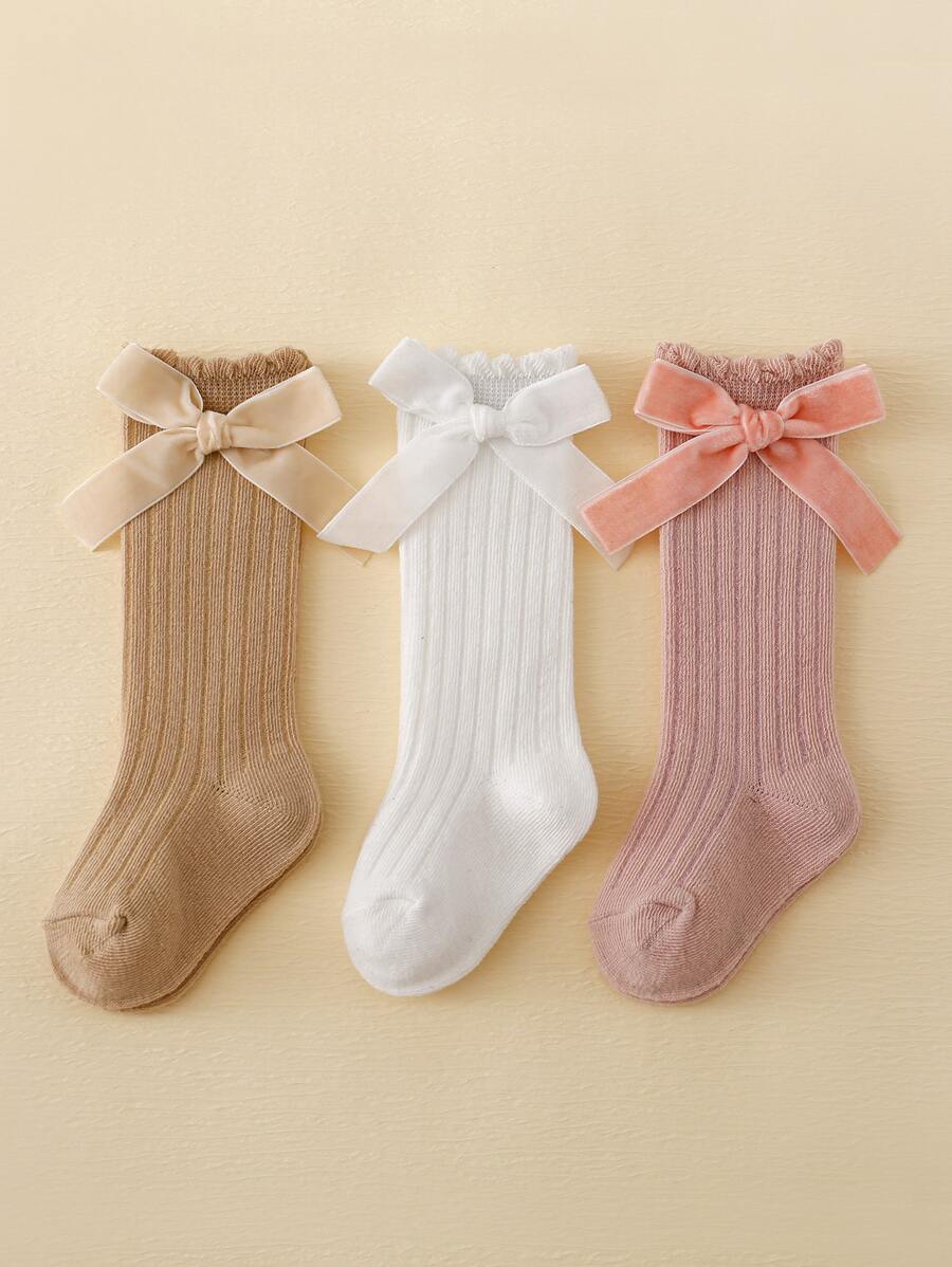 3pairs Baby Girls' Cute Spring/Autumn Bowknot High Knee Socks - Multicolor - View 1