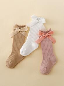 3pairs Baby Girls' Cute Spring/Autumn Bowknot High Knee Socks - Multicolor - View 2