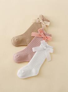 3pairs Baby Girls' Cute Spring/Autumn Bowknot High Knee Socks - Multicolor - View 3
