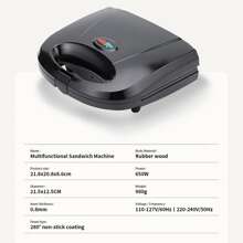 Sandwichera Tostadora con eléctrico prensa con antiadherente LED indicador guay tocar asa negro - Negro - Ver 6