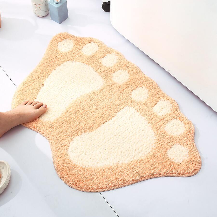 Cute Foot Shaped Bathroom Mat, Soft And Thick Absorbent Non-slip Bath Rug, Machine Washable, Fits In Front Of Bathtub Or Shower Door, 1pc - Yellow - View 1